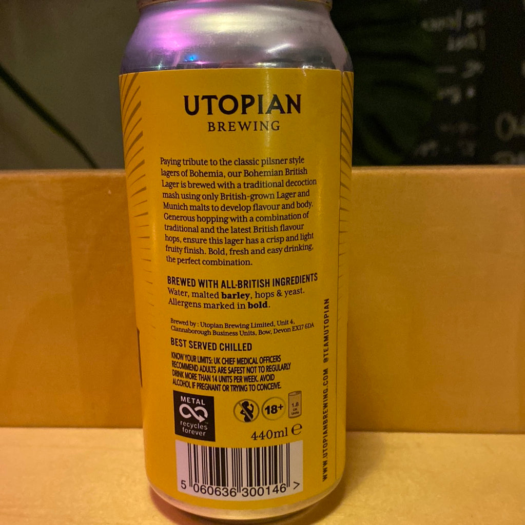 Utopian Bohemian British Lager 4.2%. 440cl